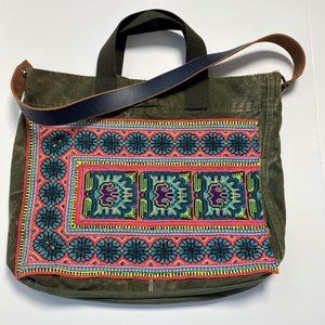 NEW $350 FREE PEOPLE TRICIA FIX EMBROIDERED MILITARY BAG FESTIVAL TOTE